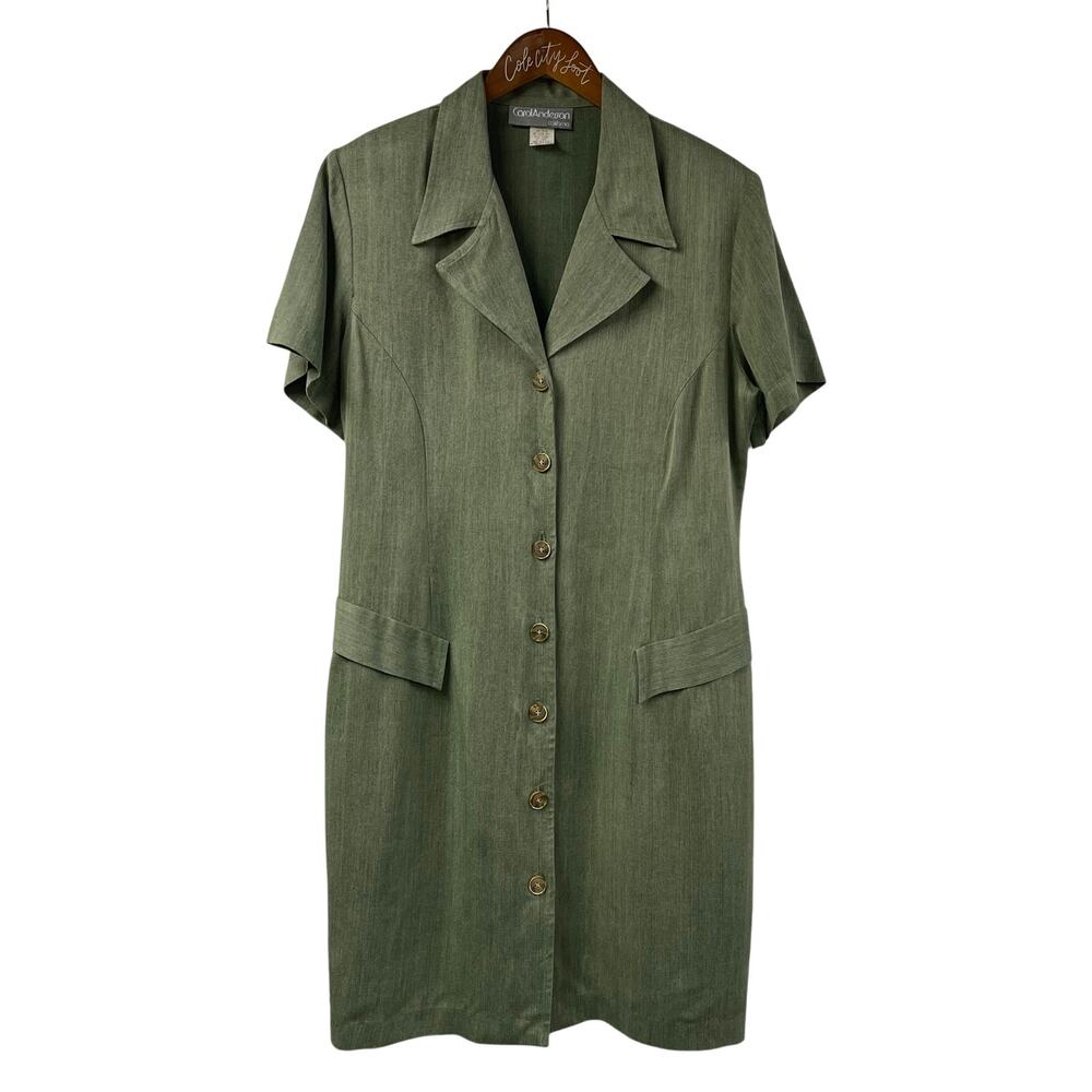 Carol Andersson California Short Sleeve Button Thru Dress Green Vintage 14